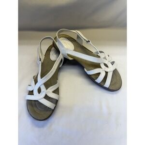 Basic Editions Sandals Womens 9.5W Strappy Hook And Loop White Faux Leather *New